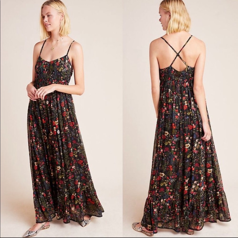 Anthropologie Payal Jain floral pleated maxi dress